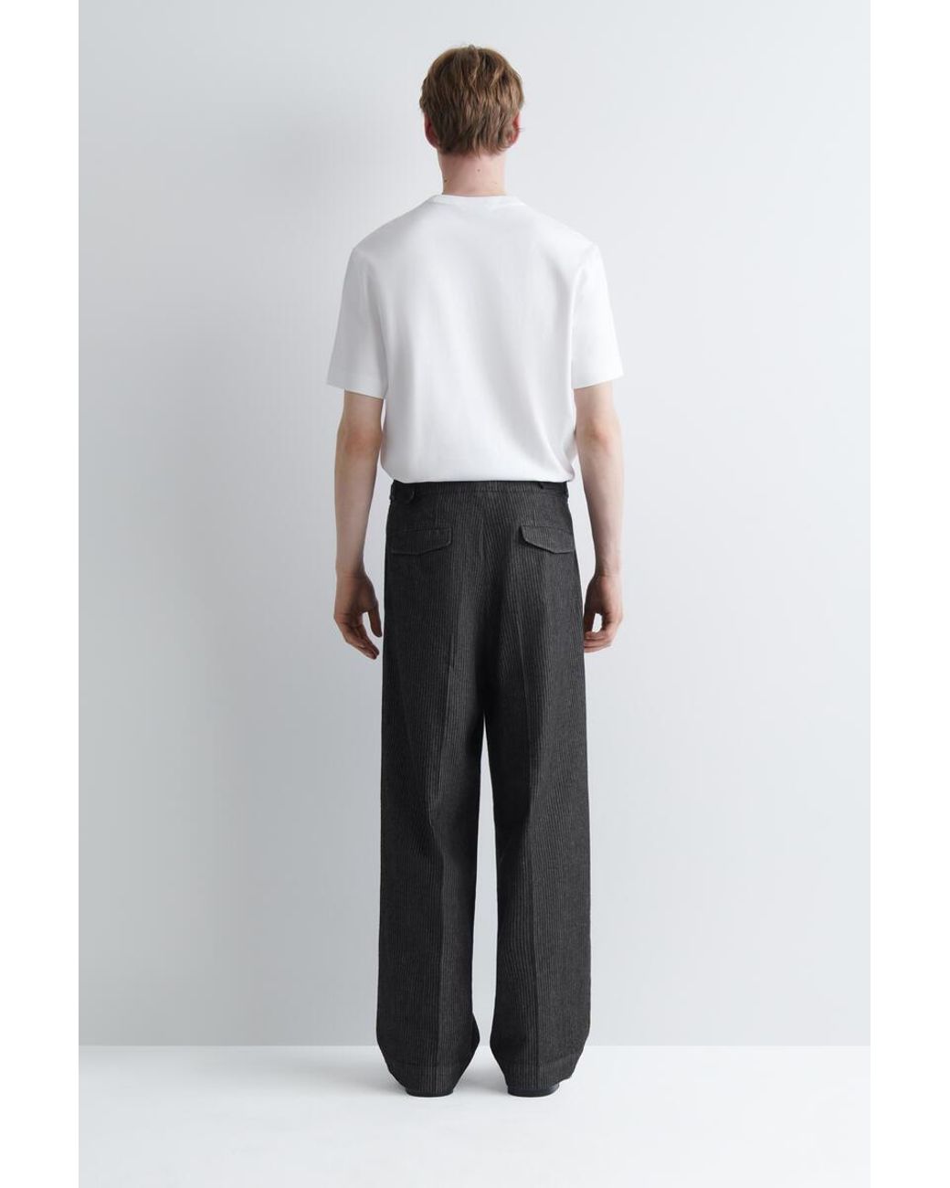 COS Black Pinstriped Denim Relaxed-Fit Wide-Leg Trousers for men