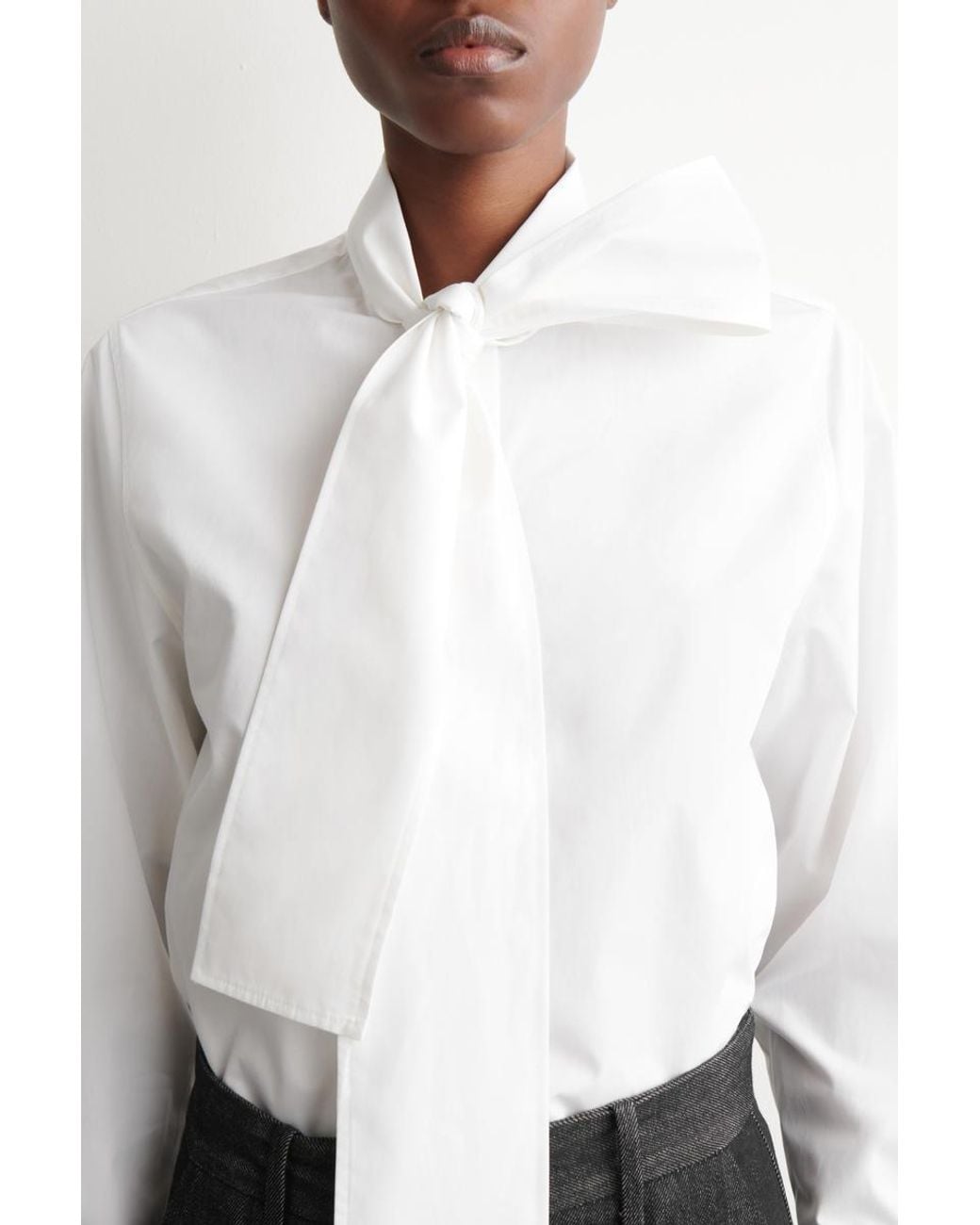 COS White Bow-Detail Cotton Blouse