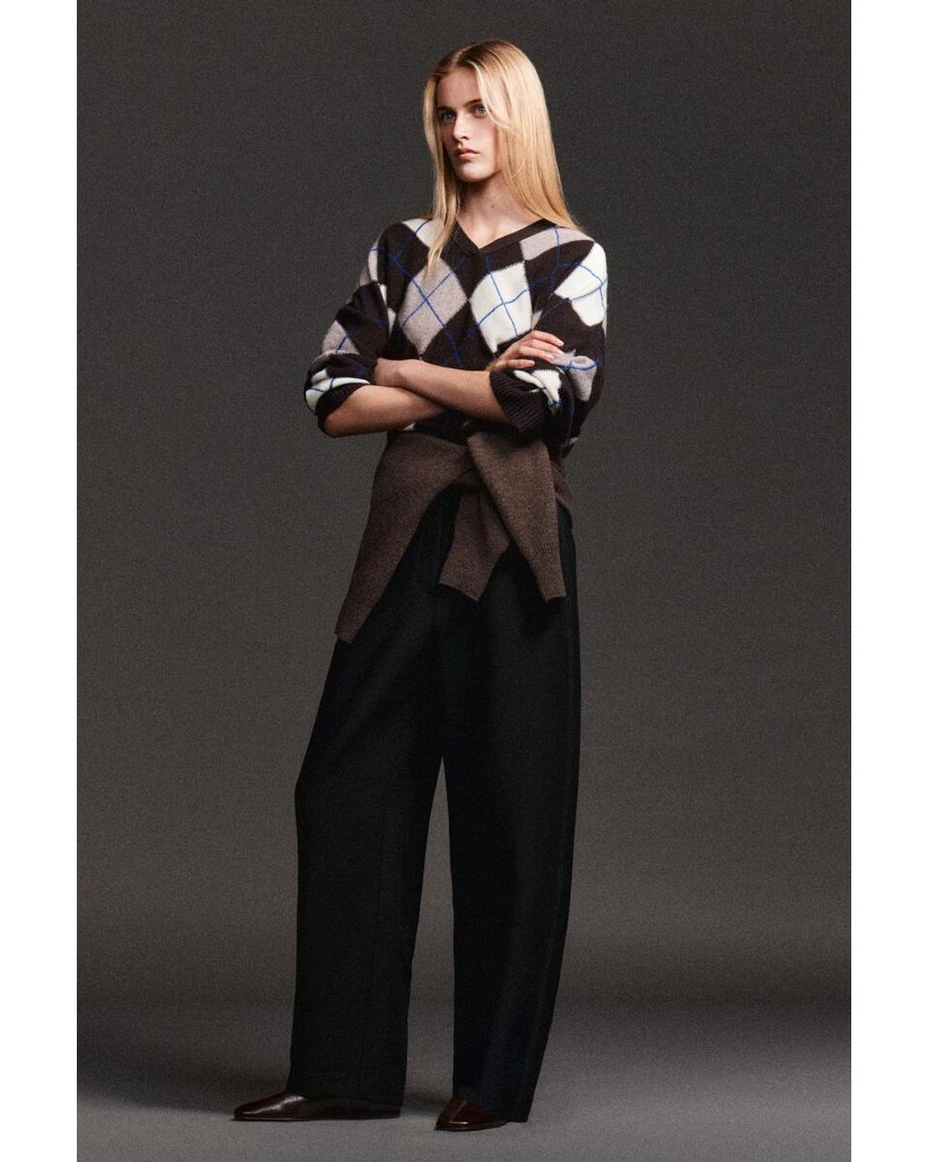 COS Black Topstitched Barrel-Leg Pants