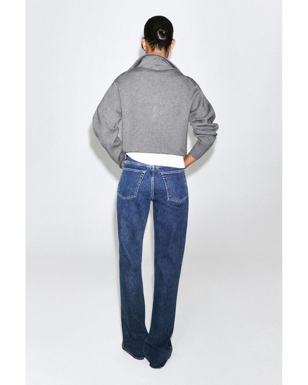 COS Gray Mock-Neck Half-Zip Knitted Sweater