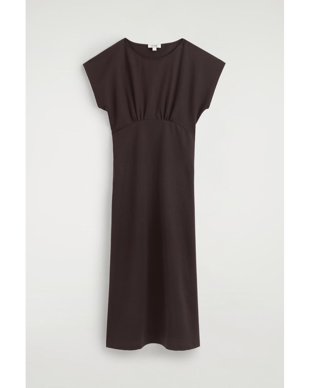 COS Brown Sculpted Gathered Jersey Midi Dress