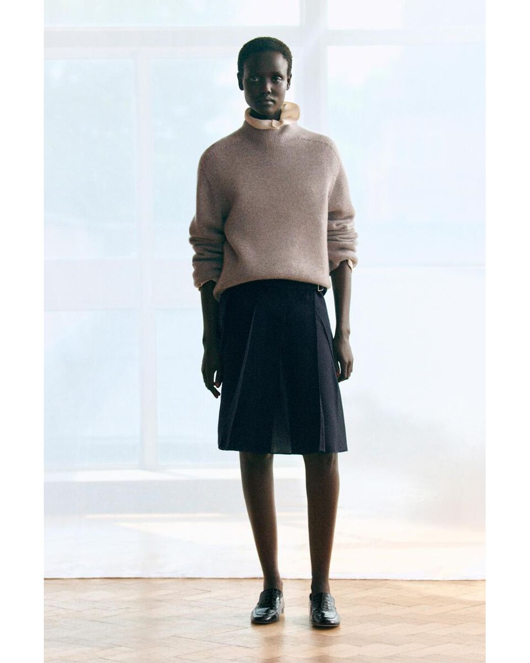 COS Gray Pure Cashmere Funnel-Neck Sweater