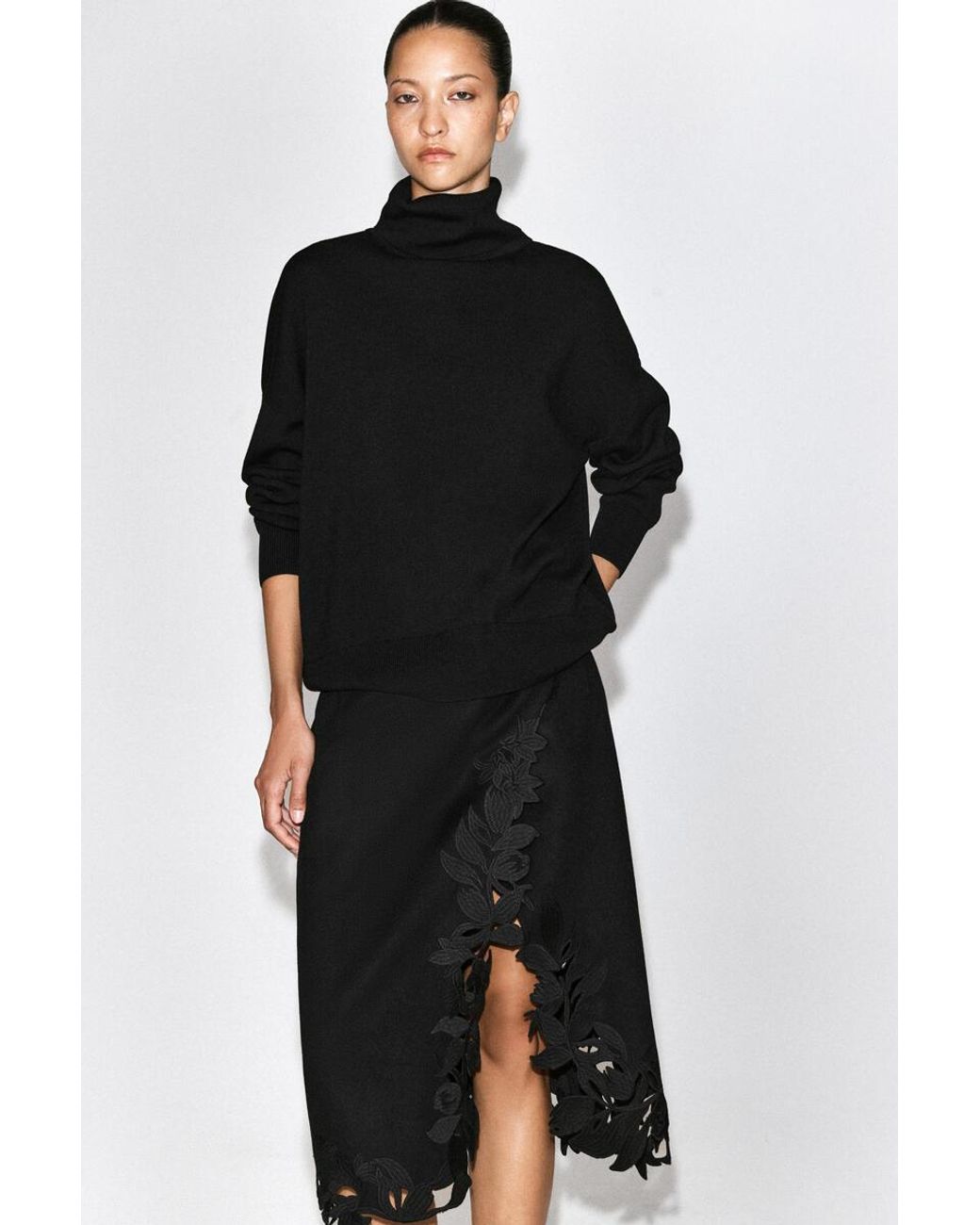 COS Black Embroidered Double-Faced Wool Wrap Skirt