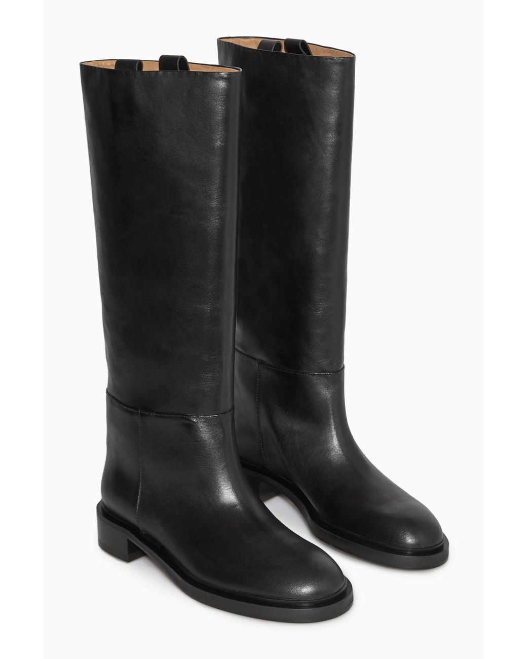 COS Leather Riding Boots in Black Lyst