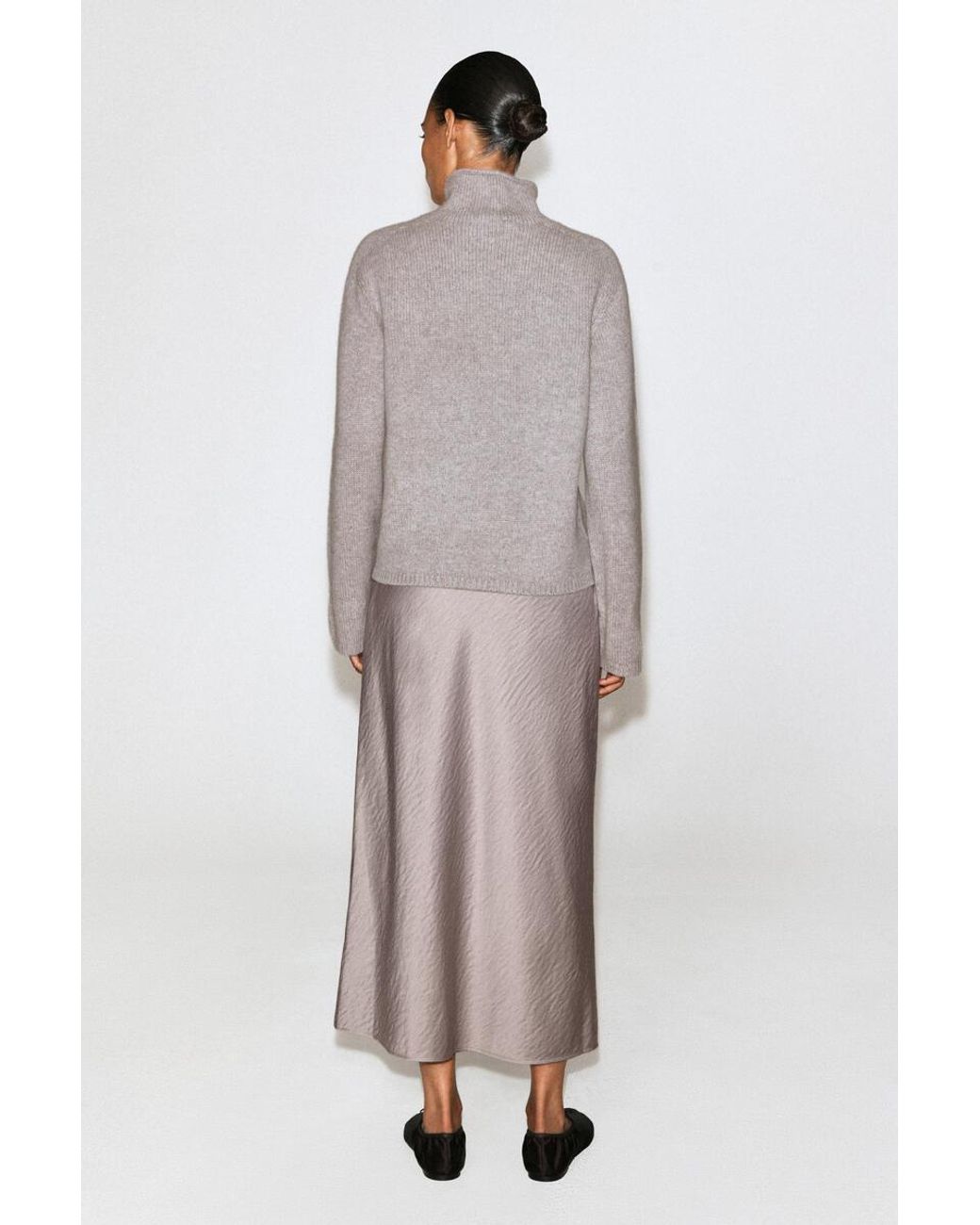 COS Gray Pure Cashmere Funnel-Neck Sweater