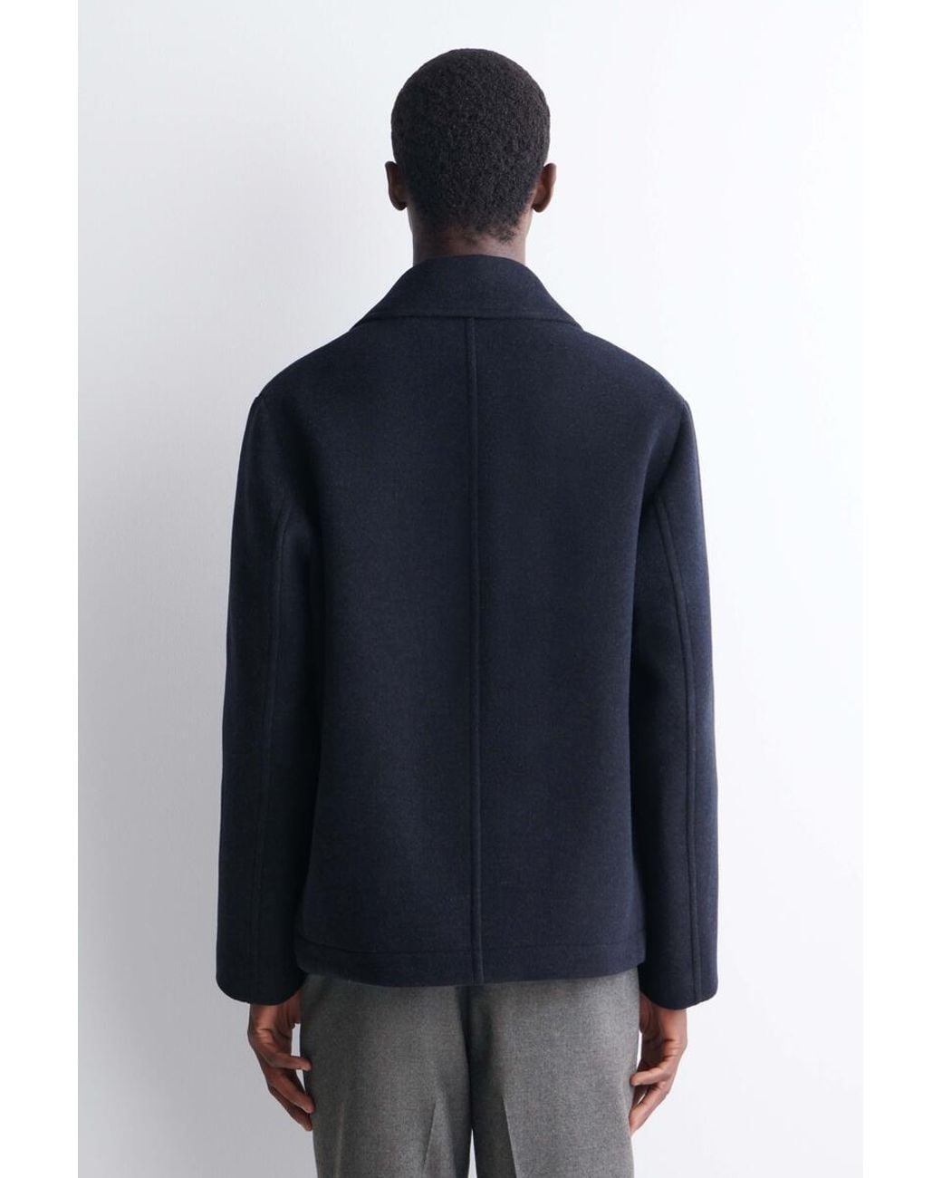 COS Blue Double-Breasted Wool Short Pea Coat for men
