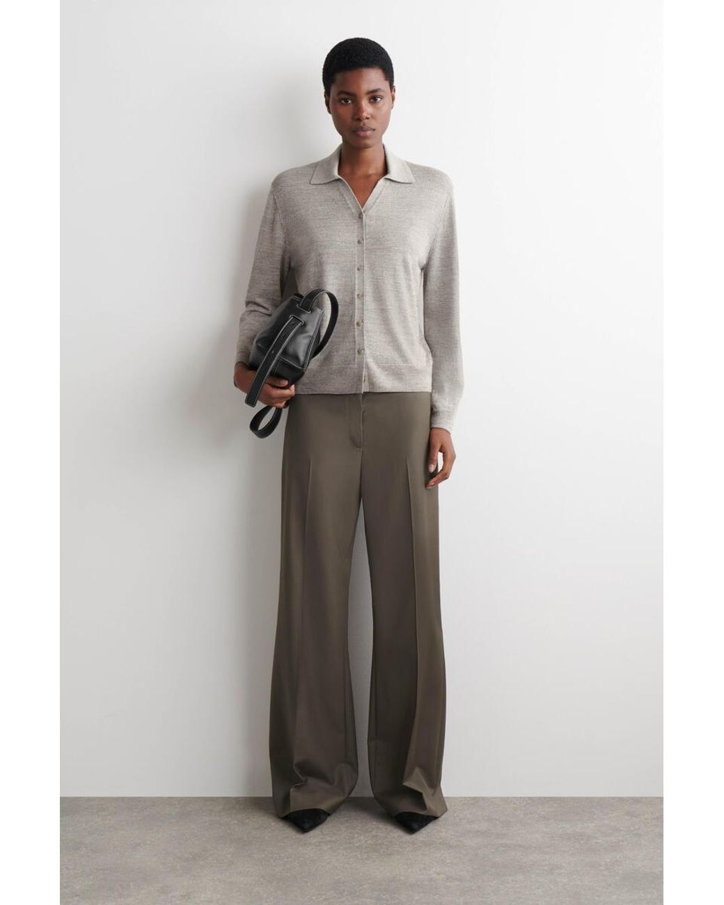 COS Gray Knitted Linen-Merino Shirt