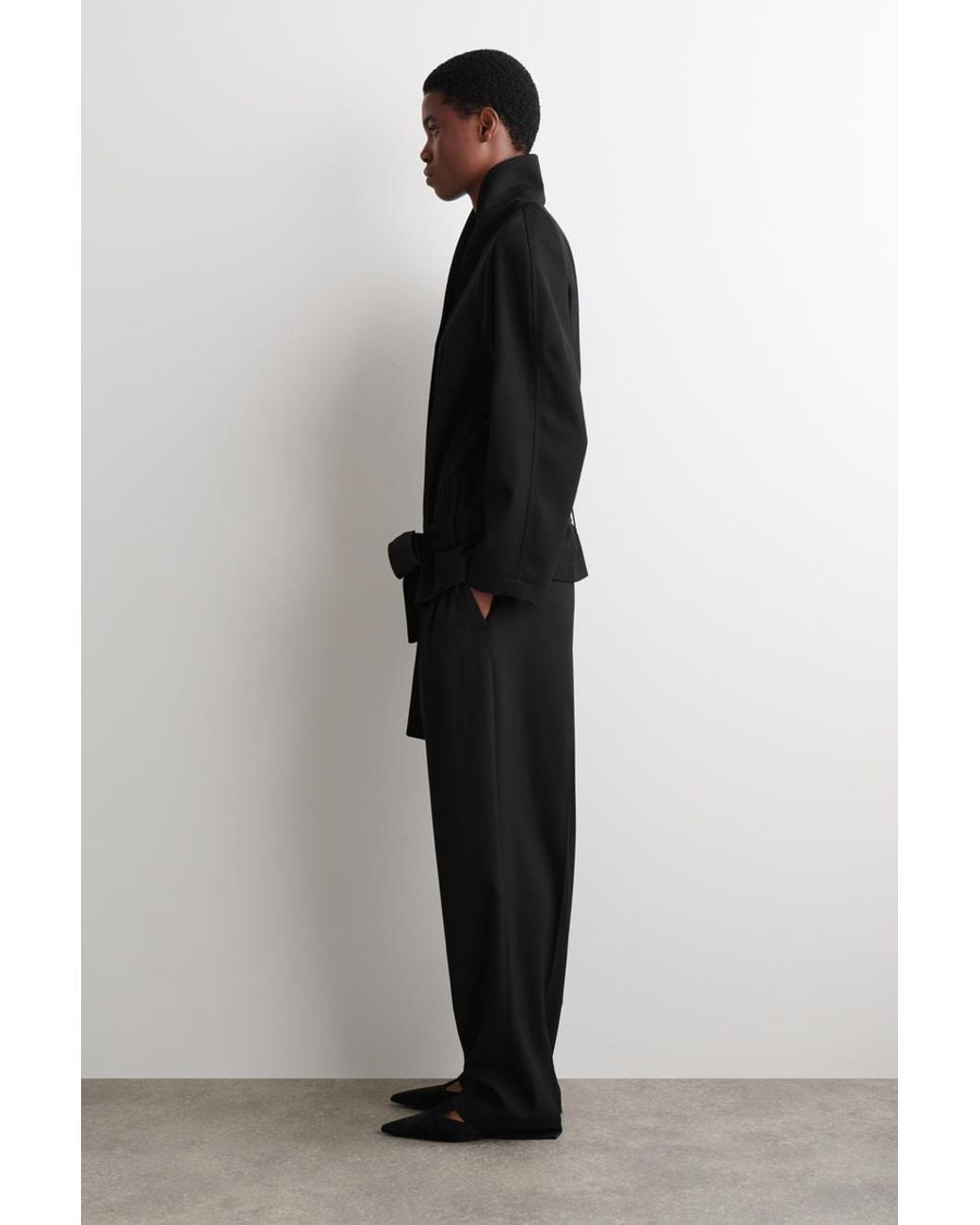 COS Black Belted Wool-Blend Shawl-Collar Jacket