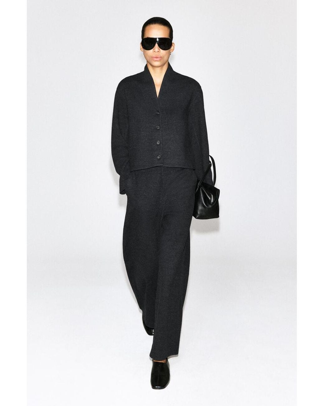 COS Gray Boiled Wool-Blend Barrel-Leg Pants