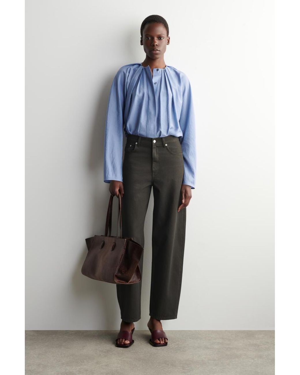 COS Blue Voluminous Pleated Blouse