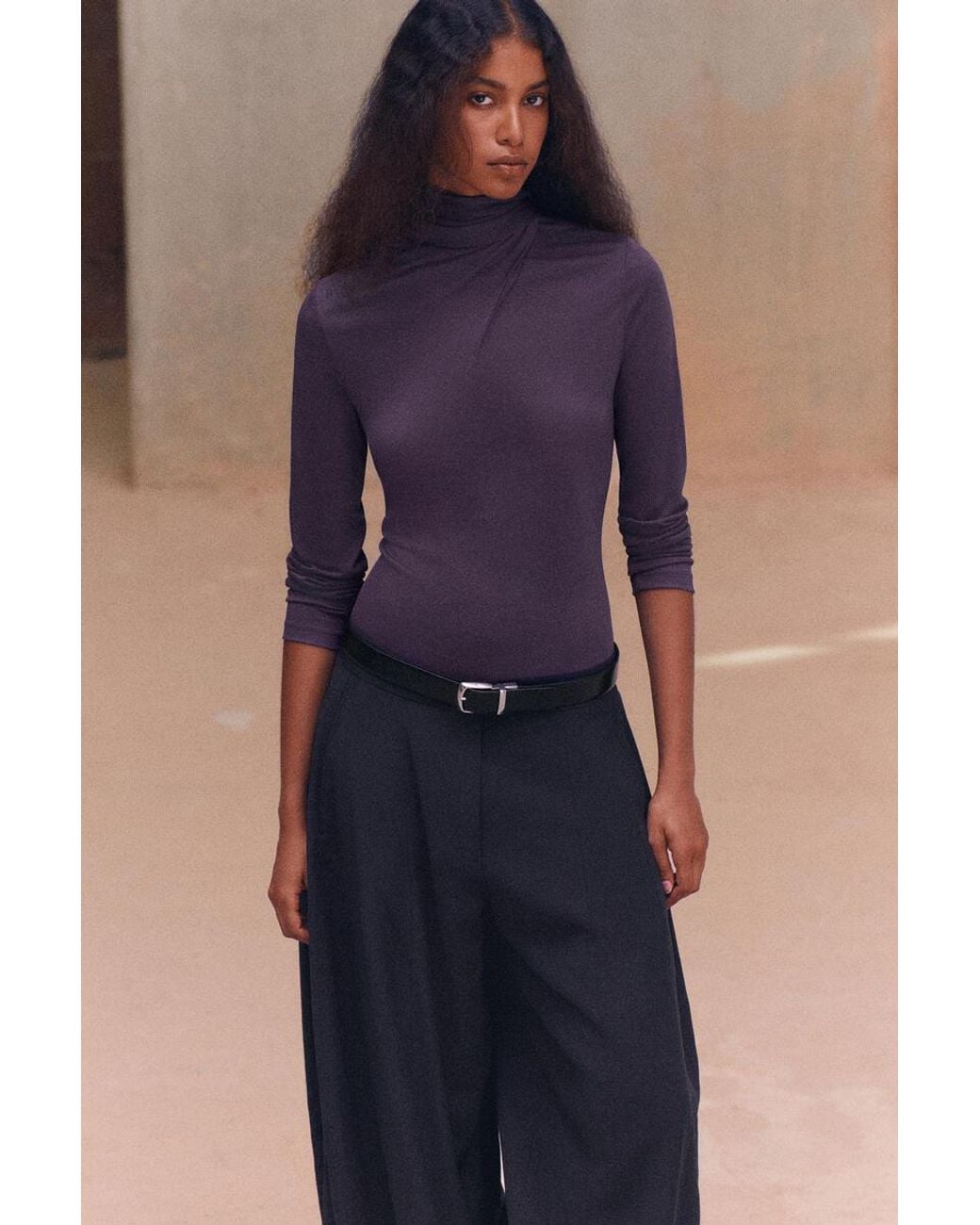 COS Blue Fluid Topstitched Barrel-Leg Trousers