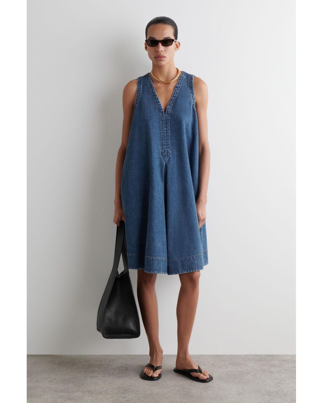 navy blue dress for baby girl COS Denim A-Line Mini Dress in Blue
