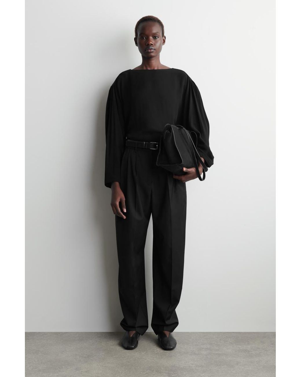 COS Black Voluminous Contrast-Panel Blouse