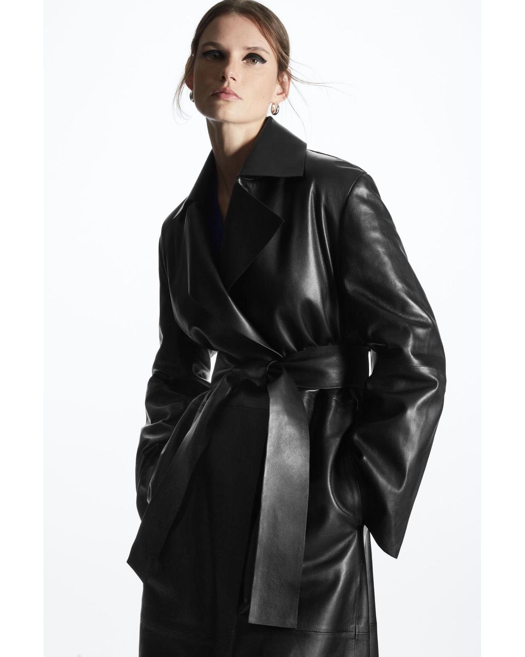COS Oversized Leather Trench Coat in Black | Lyst