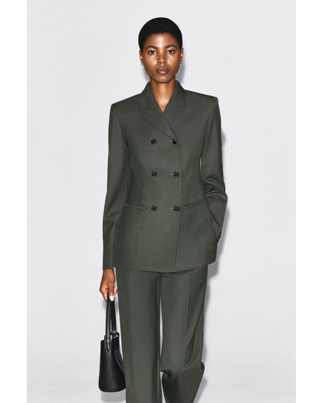 COS Green Wool-Blend Double-Breasted Blazer