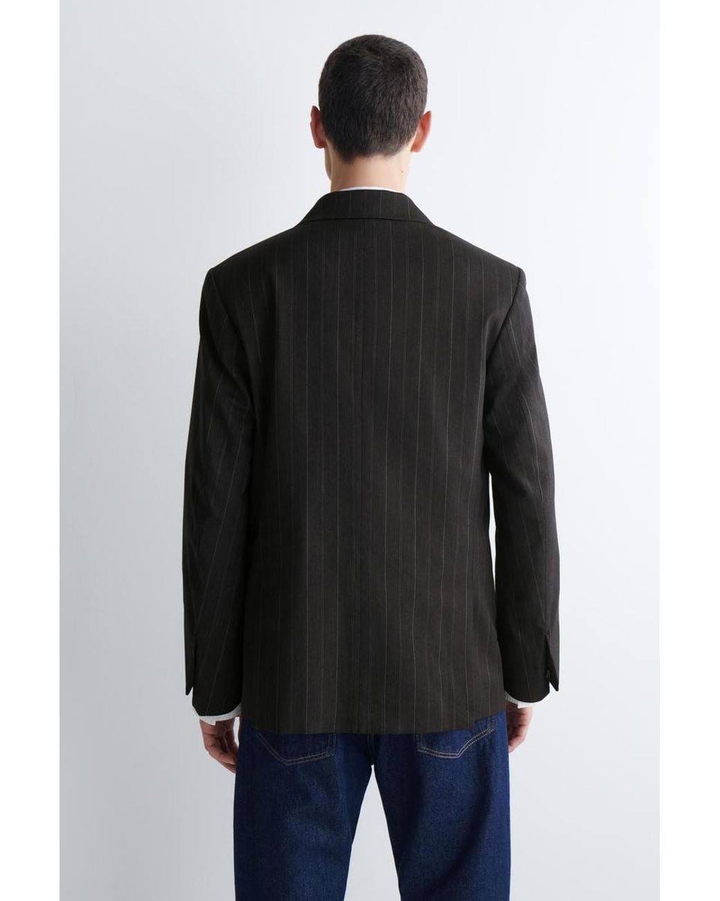 COS Black Pinstriped Double-Breasted Blazer for men