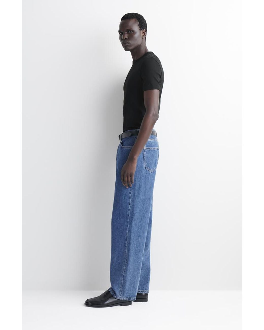 COS Black Slim Ribbed Cotton T-shirt for men
