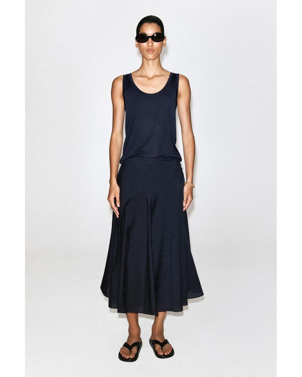 COS Blue Button-Detail Fluid Midi Skirt