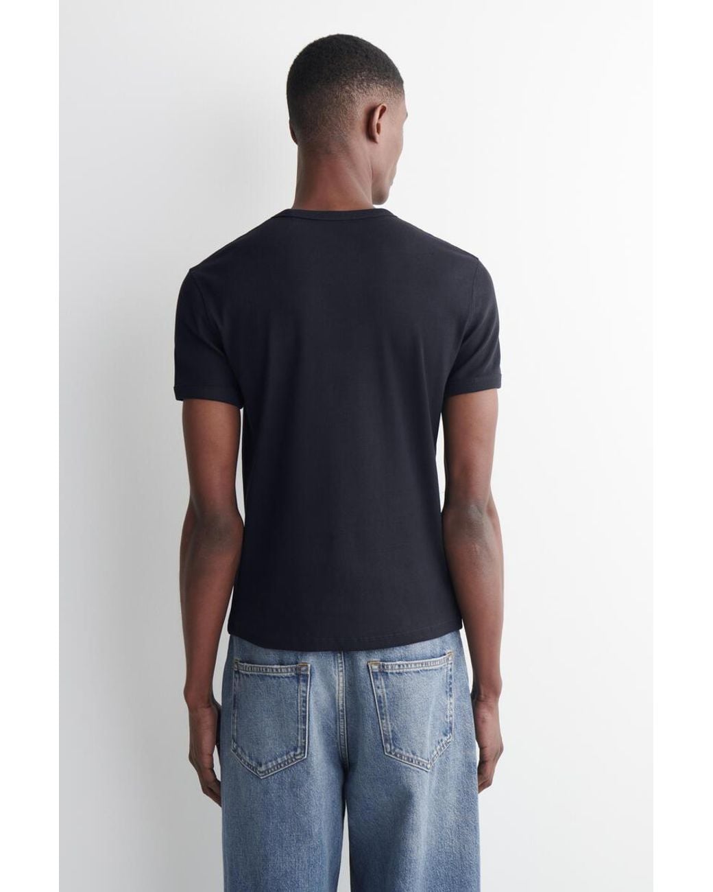 COS Blue Slim Ribbed Cotton T-Shirt for men
