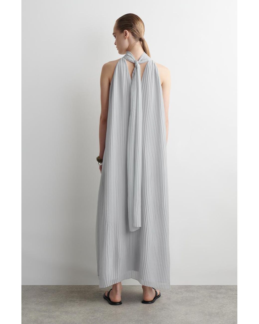 COS Pleated Halterneck Maxi Dress in White | Lyst