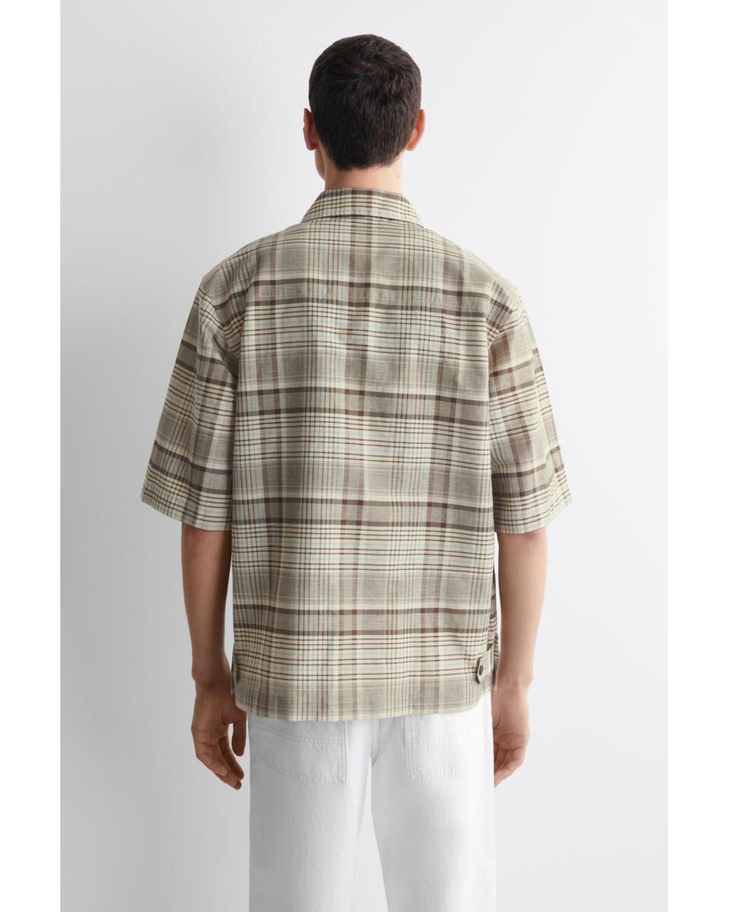 COS Natural Checked Linen-Blend Short-Sleeved Shirt for men