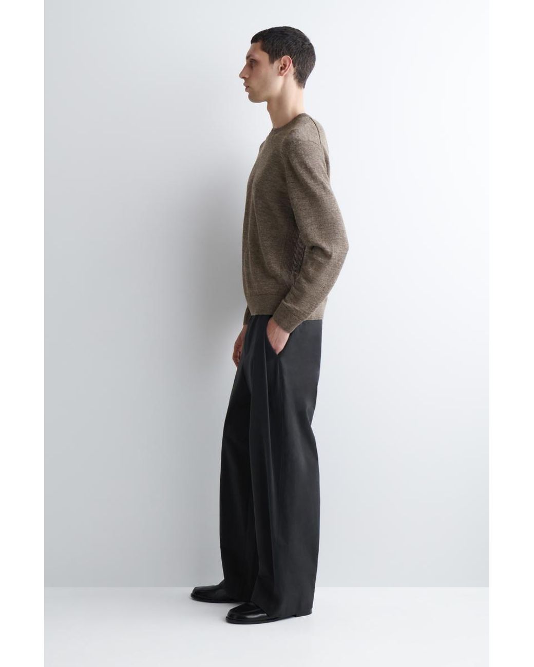COS Brown Knitted Linen Crew-Neck Sweater for men