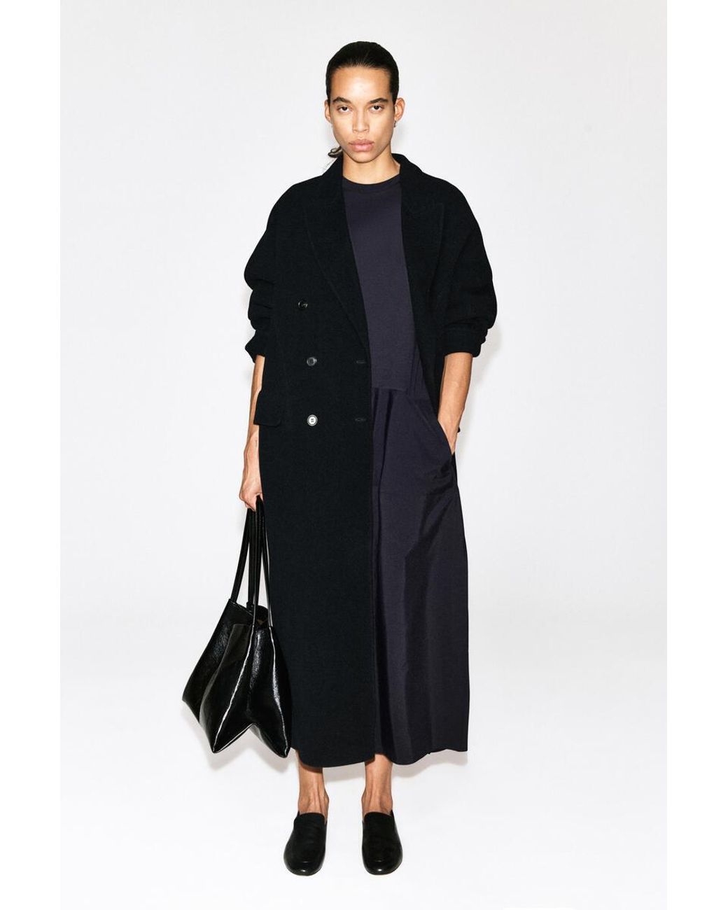 COS Blue Dropped-Waist Contrast-Panel Midi Dress