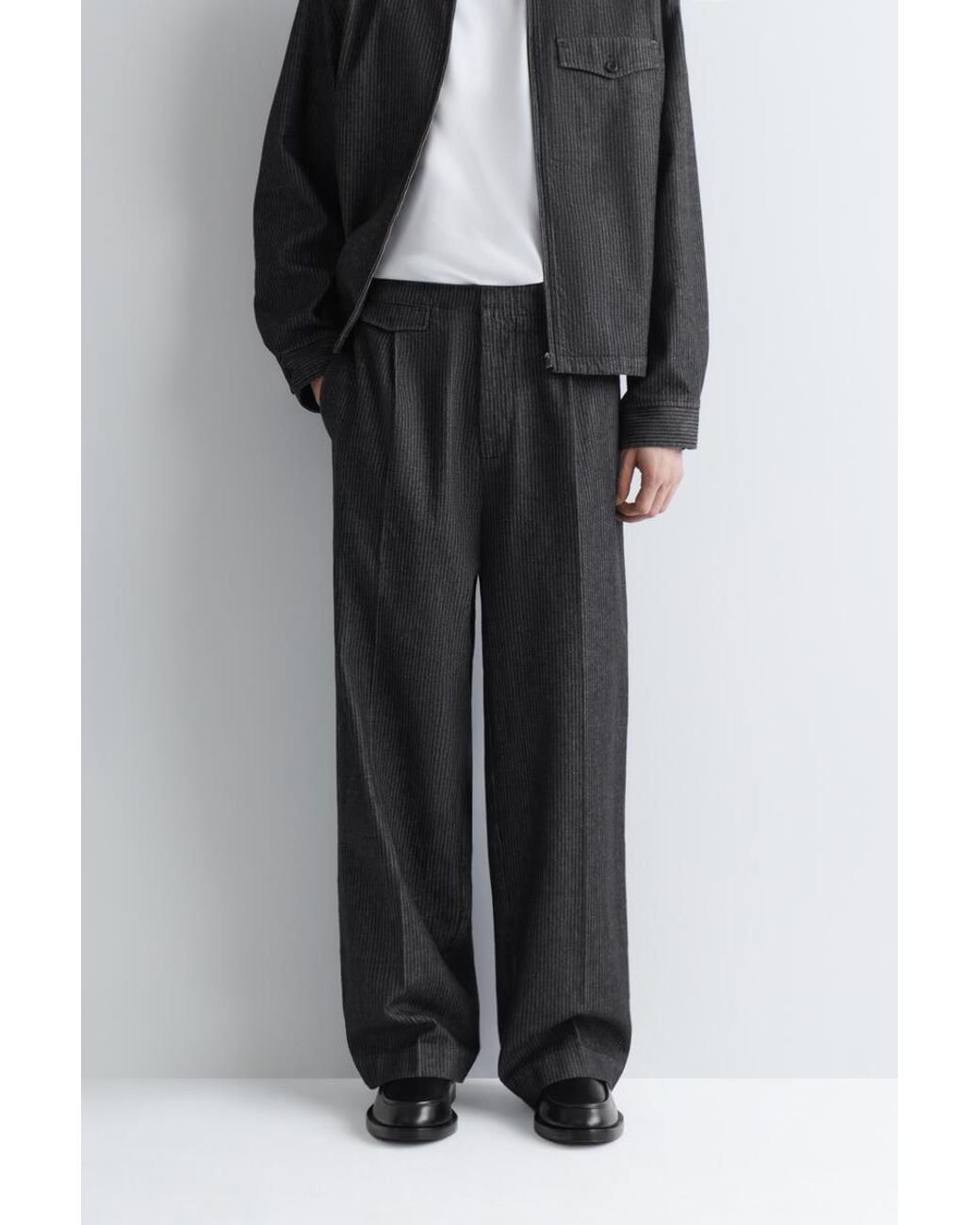 COS Black Pinstriped Denim Relaxed-Fit Wide-Leg Trousers for men