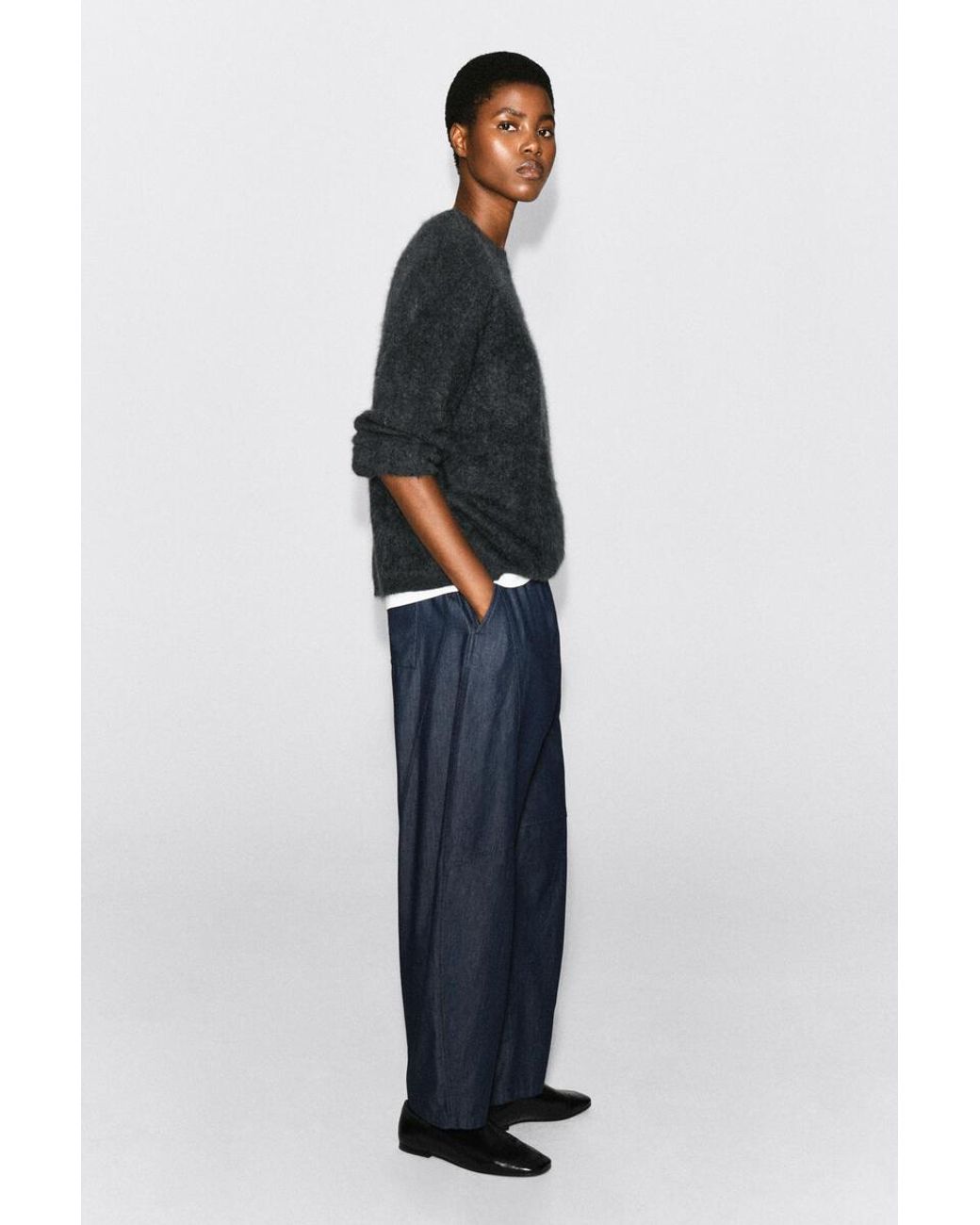 COS Blue Elasticated Barrel-Leg Denim Trousers