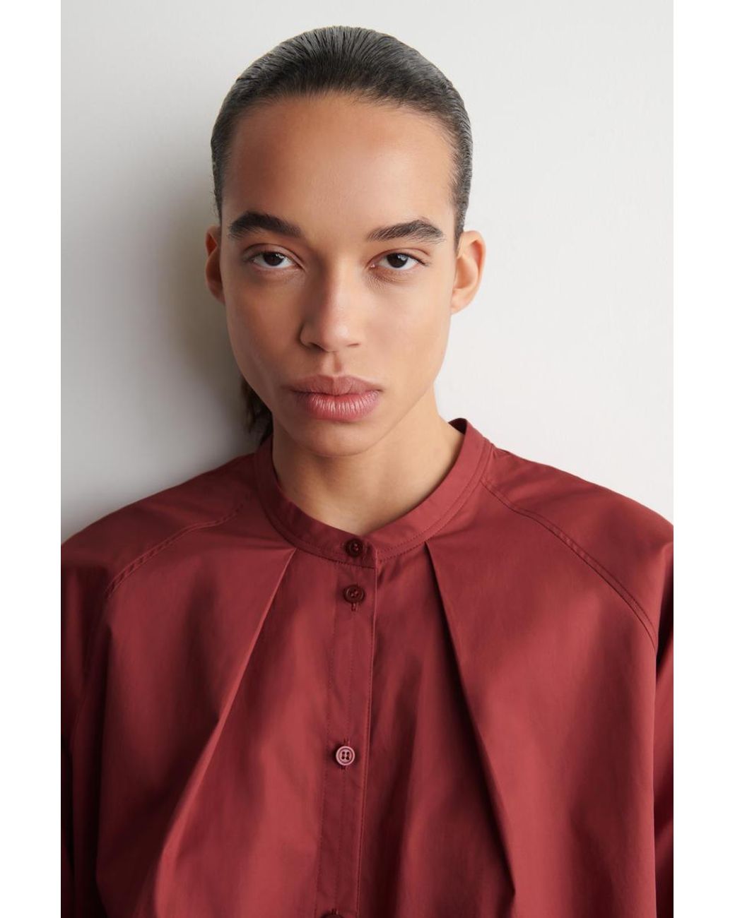 COS Red Grandad-Collar Cotton Shirt
