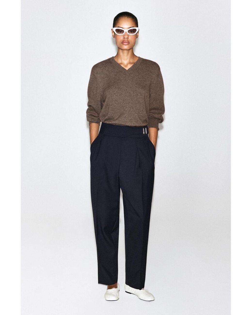 COS Blue Cummerbund-Waist Barrel-Leg Pants