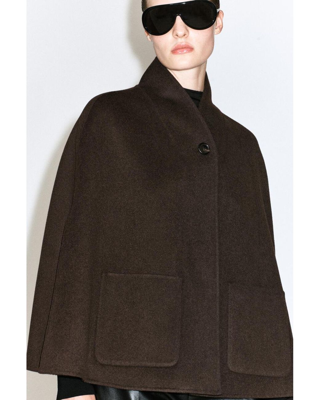 COS Brown Shawl-Collar Double-Faced Wool Cape