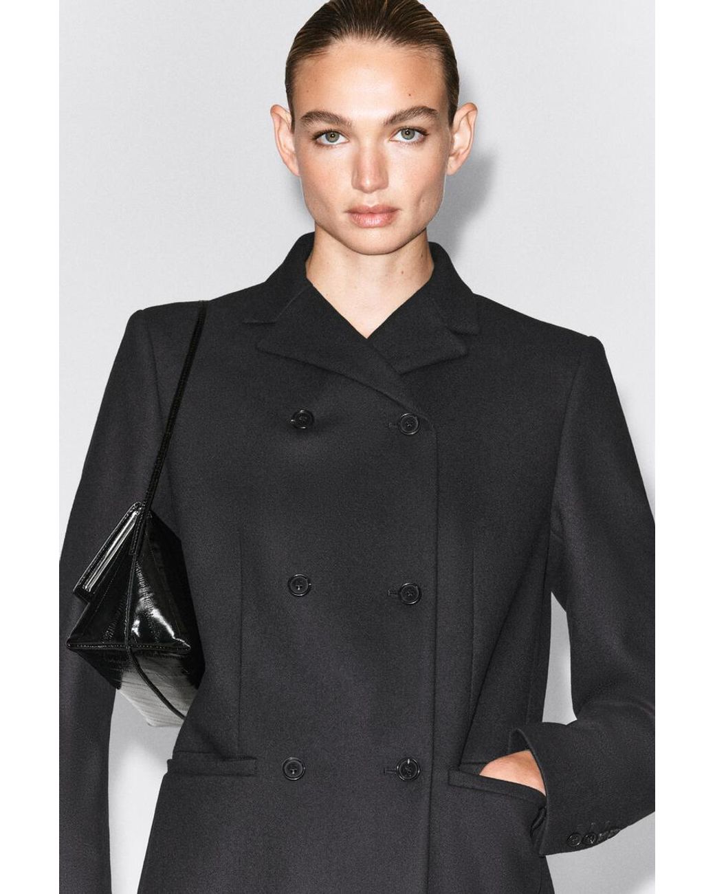 COS Black Tailored Wool-Twill Long Coat