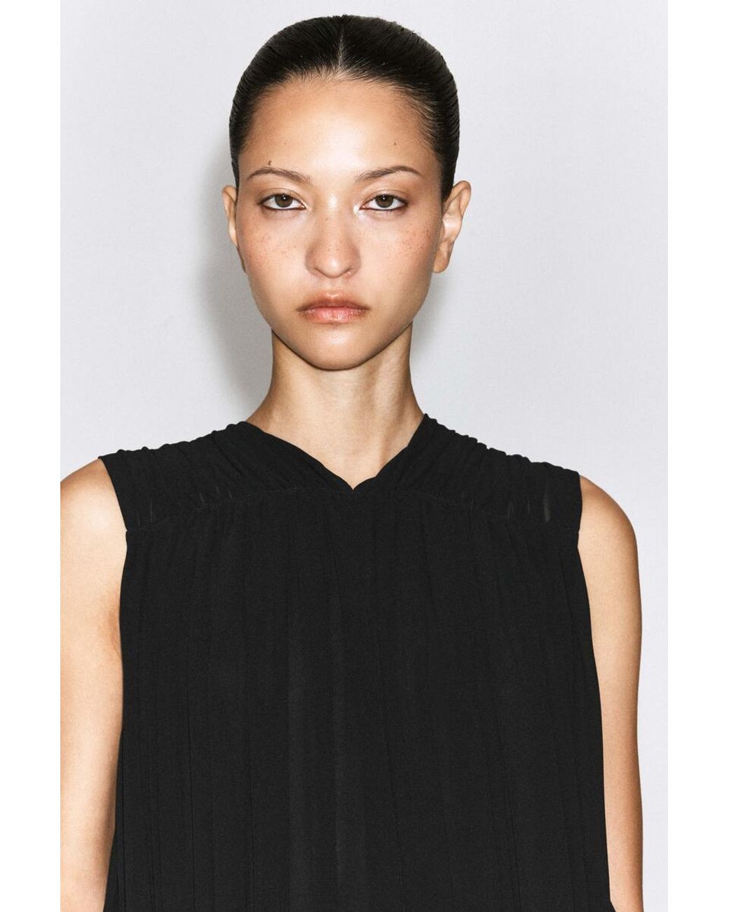 COS Black Draped Gathered Chiffon Maxi Dress