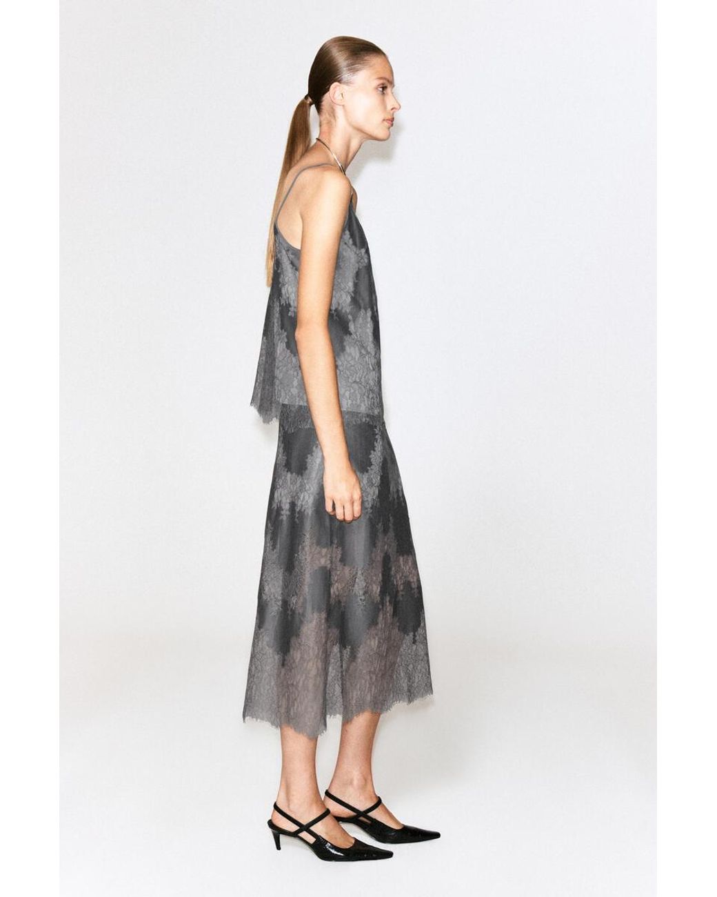 COS Gray Lace-Overlay Cami Top