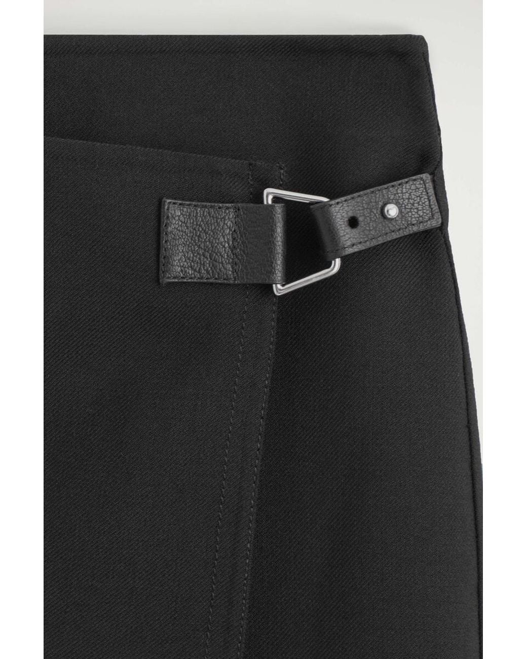 COS Black Leather-Belt Wool-Twill Midi Skirt