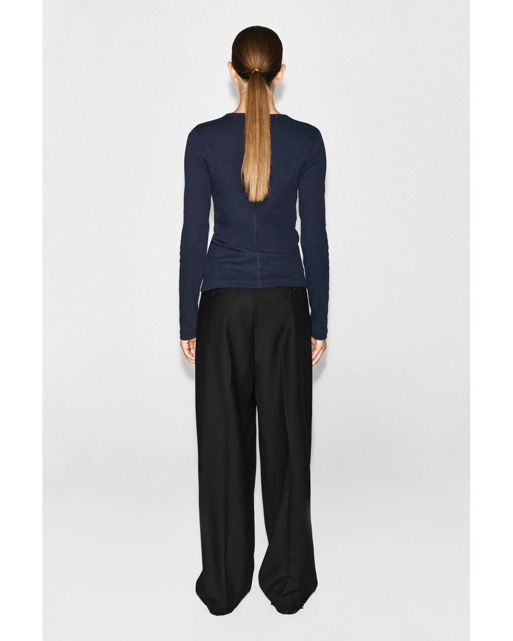COS Blue Slim Ribbed Cotton Long-Sleeved Top