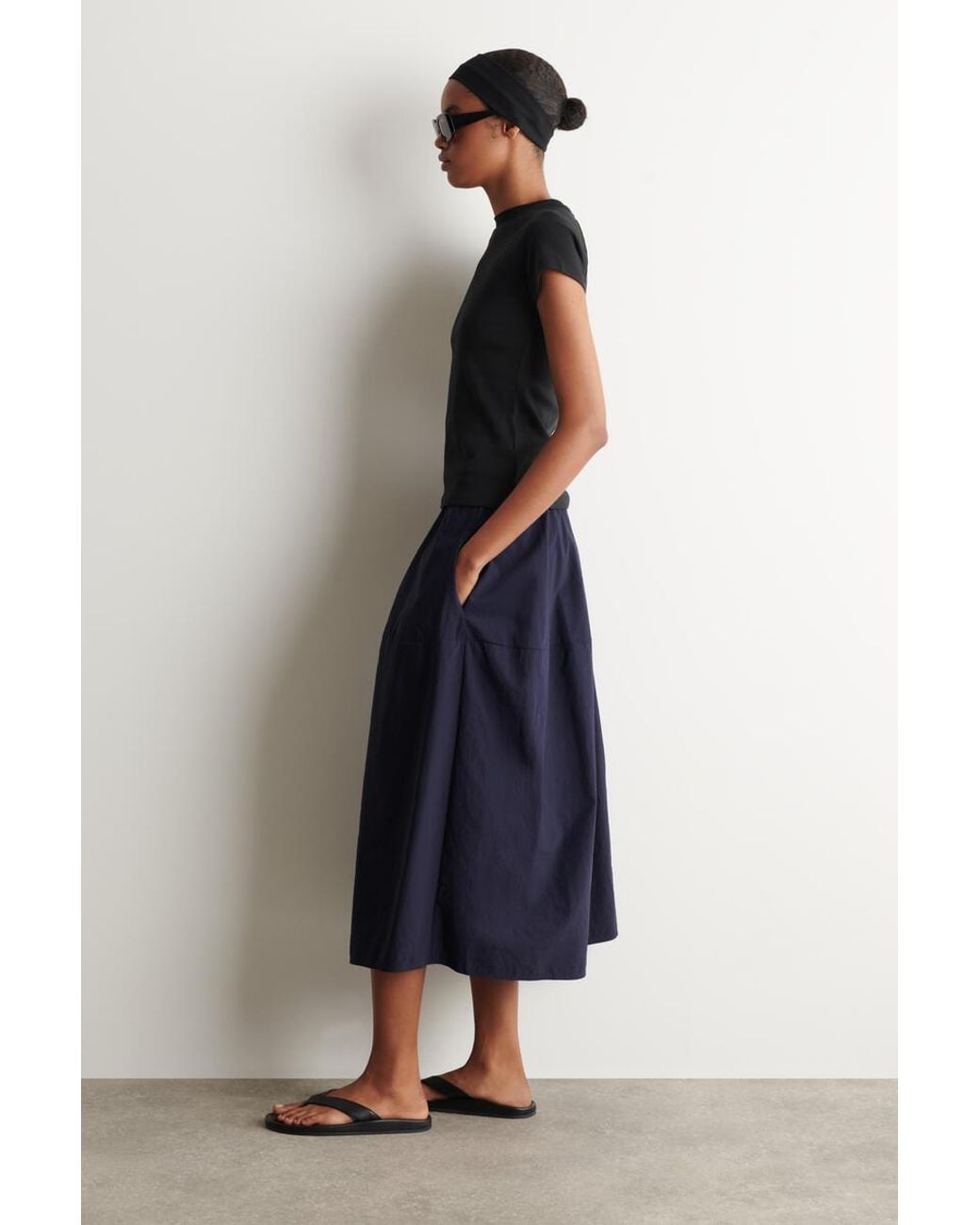 COS Blue Sculpted Nylon Midi Skirt