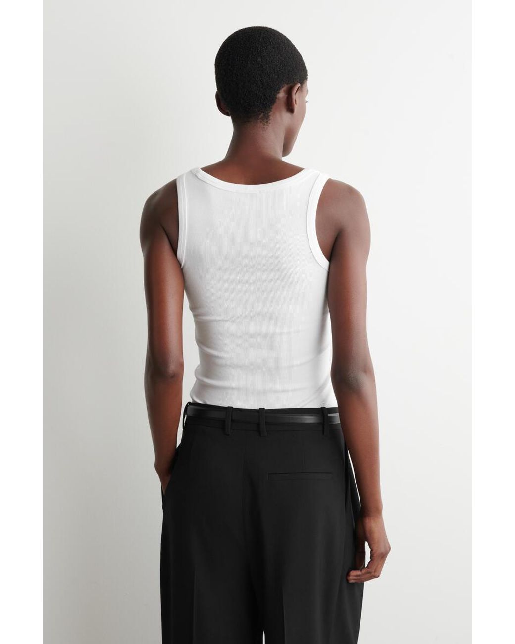 COS White Ribbed Cotton Tank Top