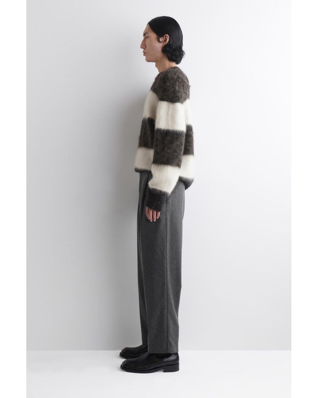COS Gray Pleated Wool Relaxed-Fit Straight-Leg Trousers for men