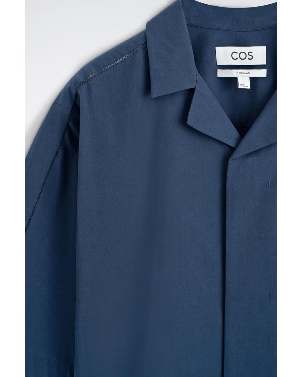 COS Blue Embroidered Camp-Collar Pima Cotton Shirt for men