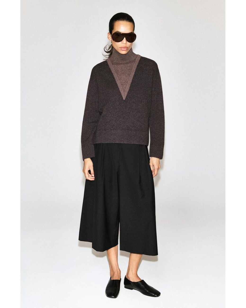COS Brown Layered Funnel-Neck Merino Wool Sweater