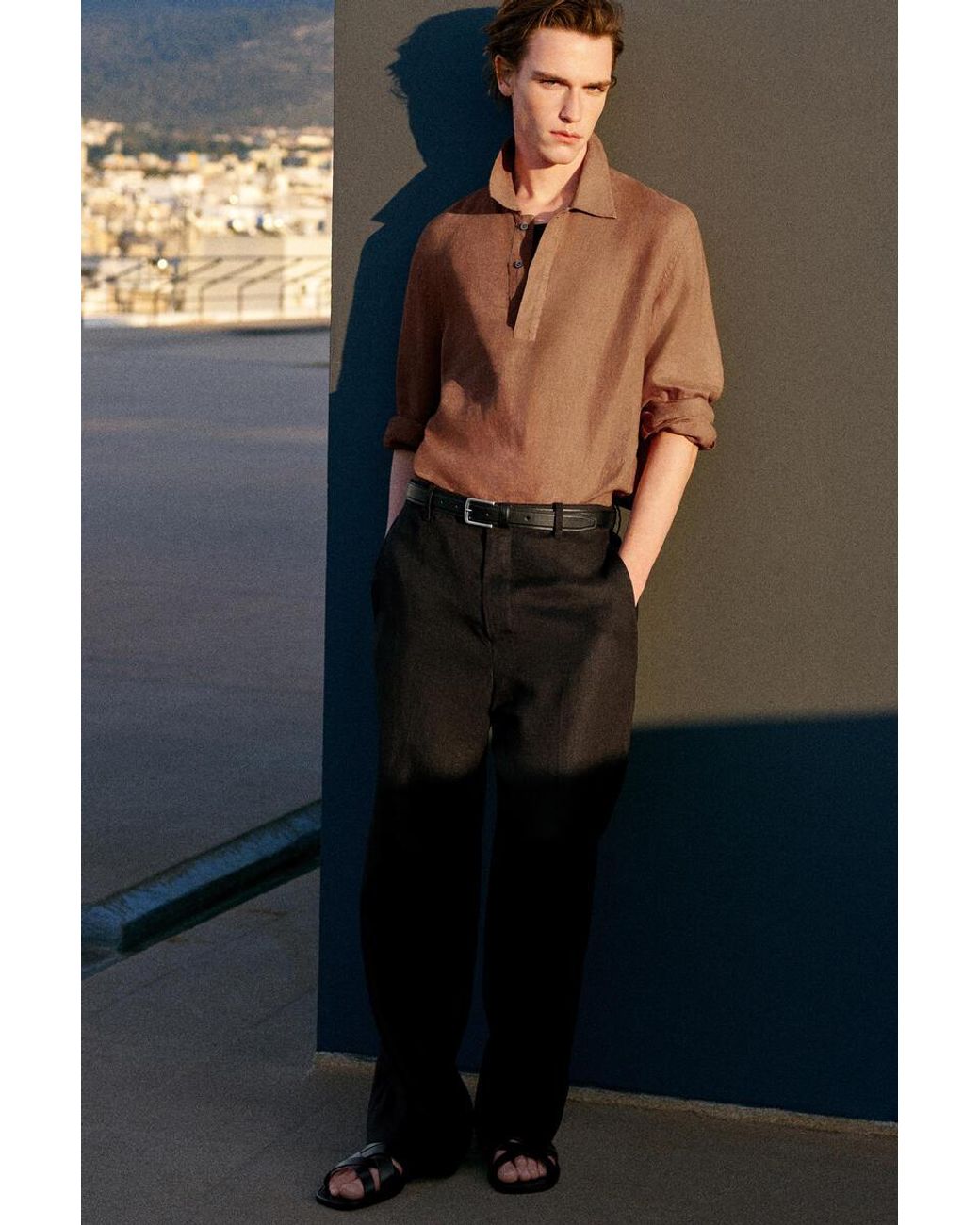 COS Black Linen Popover Shirt for men