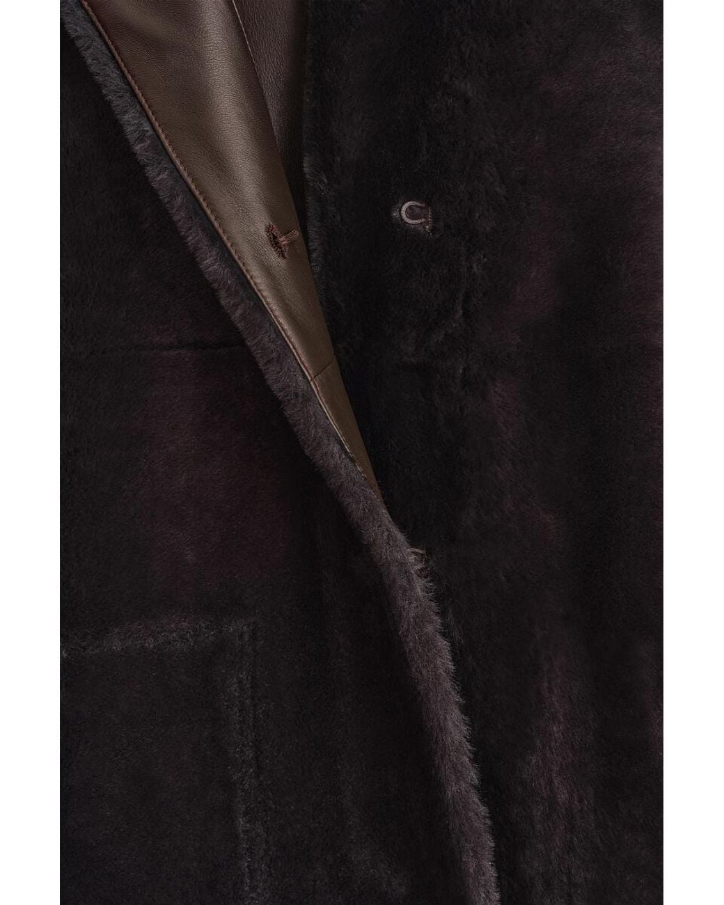 COS Black Collarless Shearling Coat