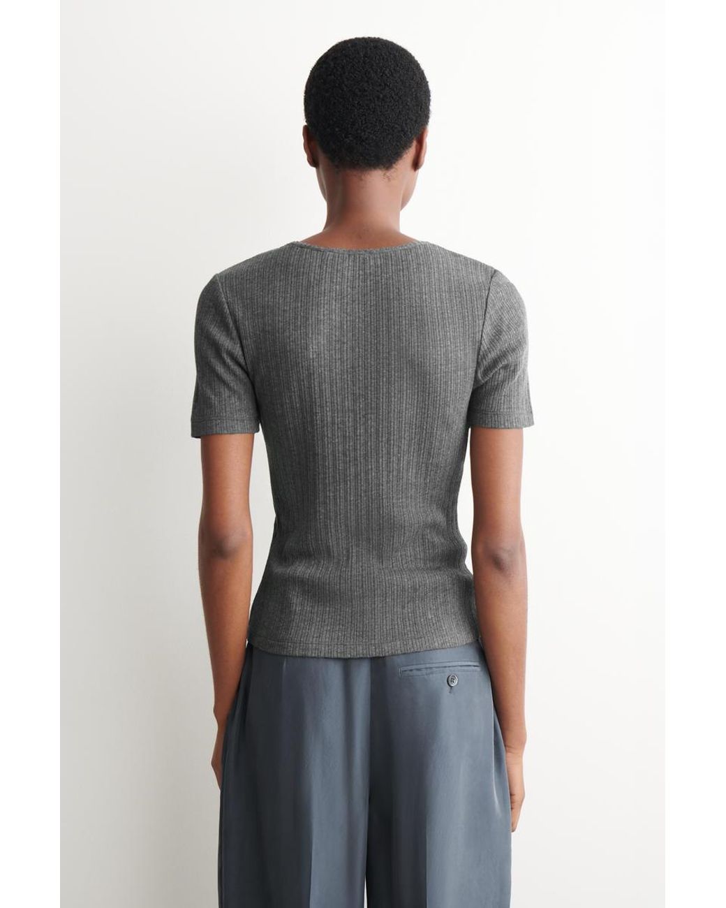 COS Gray Pointelle-Knit T-Shirt