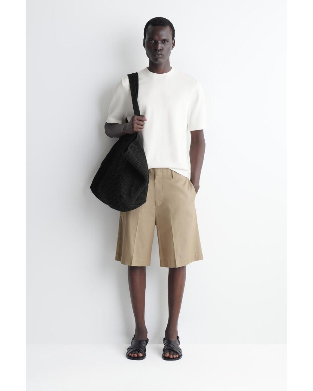 COS White Knitted Cotton T-Shirt for men