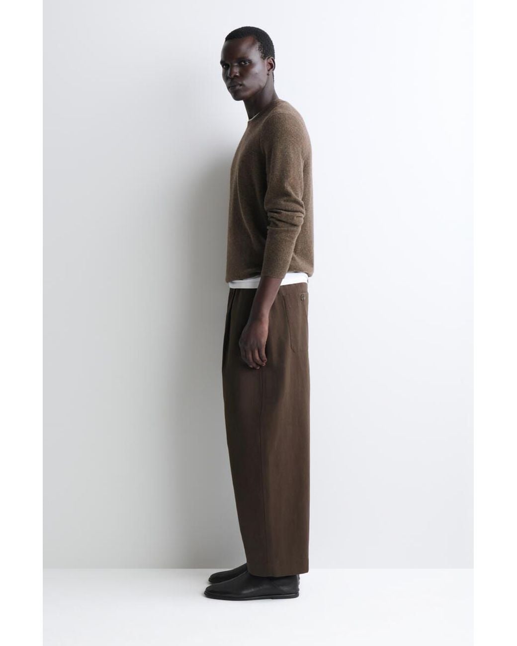 COS Brown Pleated Relaxed-Fit Barrel-Leg Pants for men