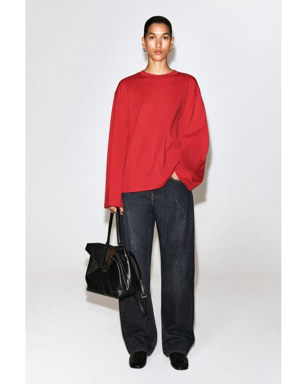 COS Red Brushed-Cotton Long-Sleeved T-Shirt