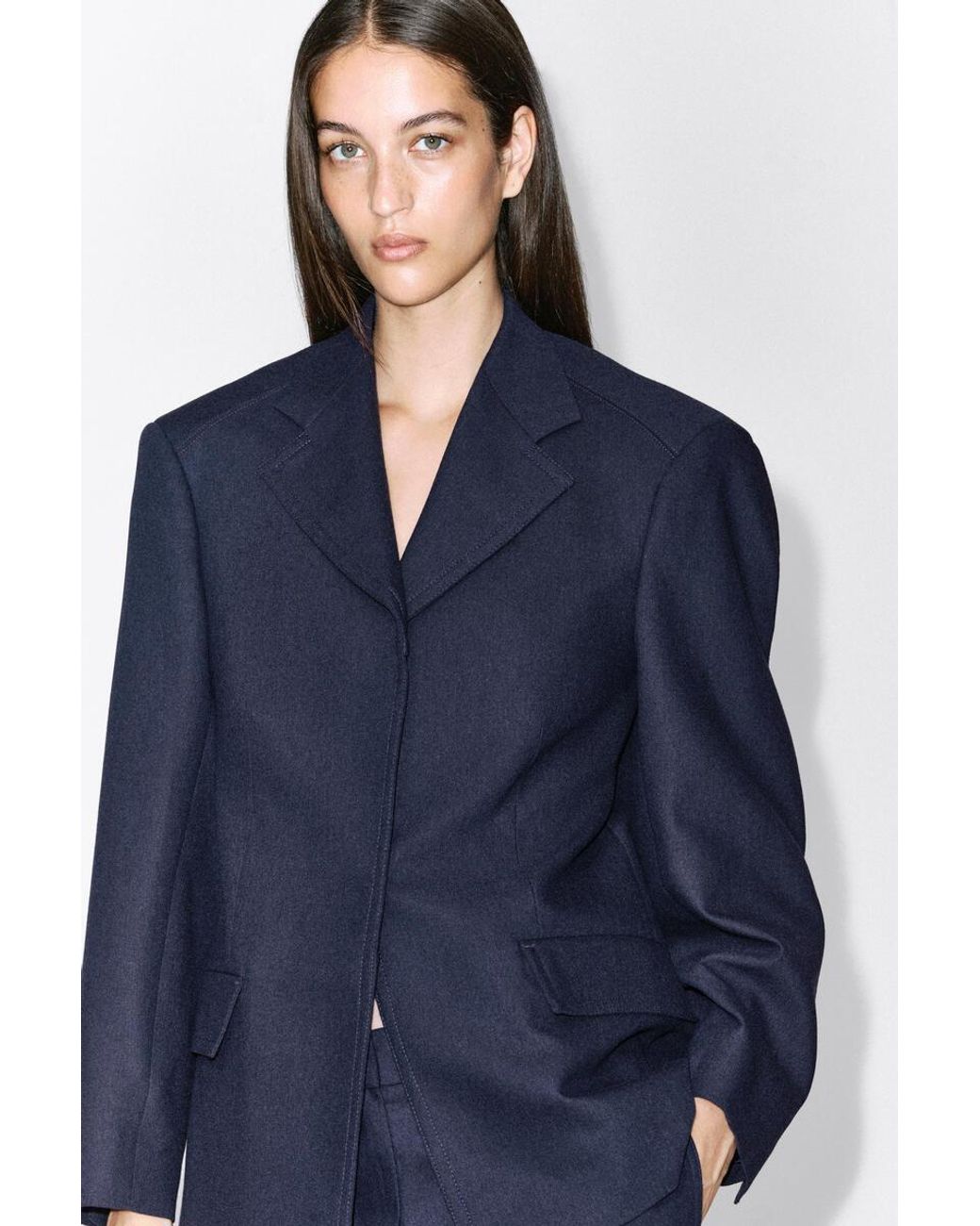 COS Blue Structured Wool-Blend Blazer