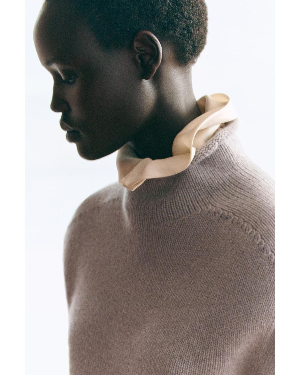 COS Gray Pure Cashmere Funnel-Neck Sweater